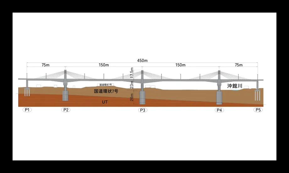 General bridge diagram — spanning both the highway and the flood retention area