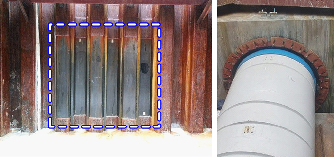 FRP矢板を組み込んだ鋼矢板立坑と直接発進状況